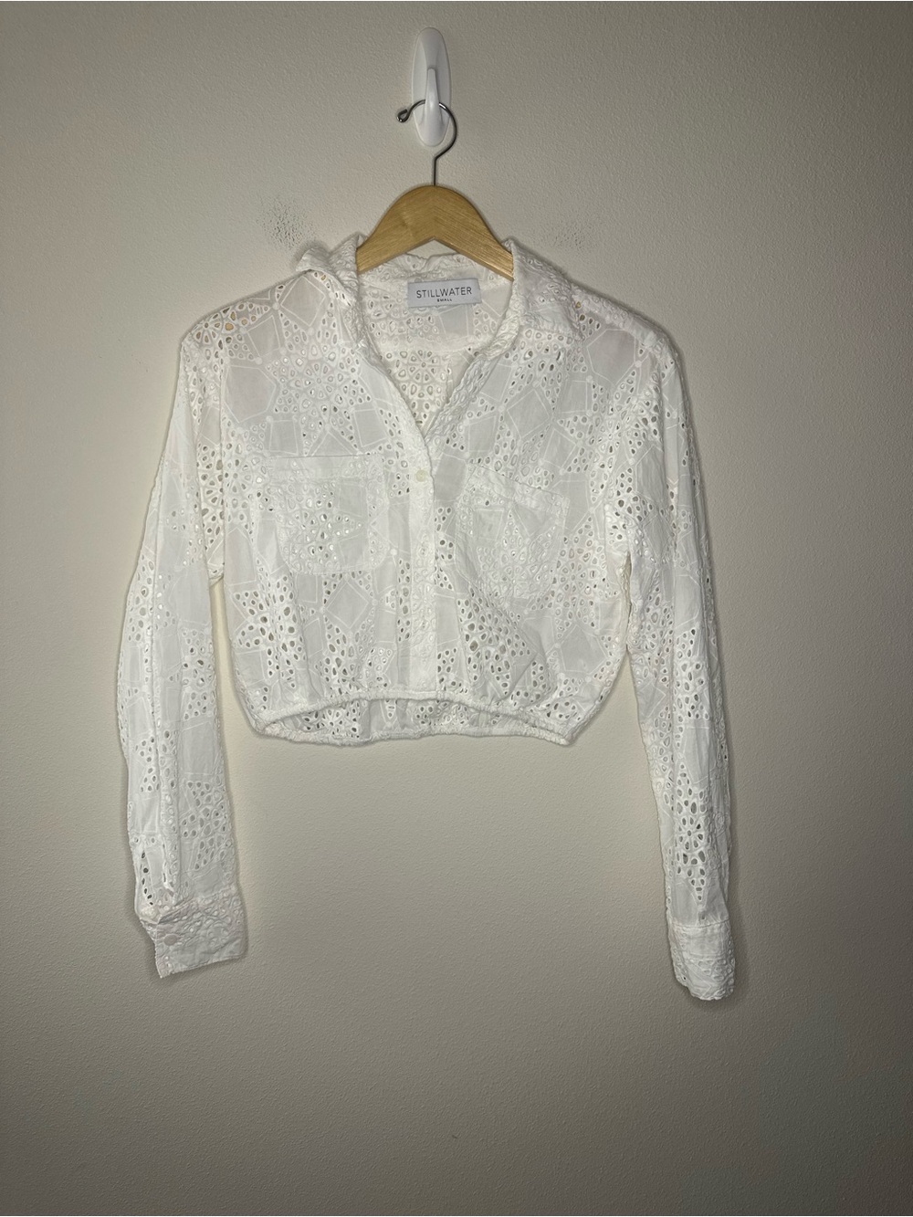 STILLWATER THE EYELET CROP FAVORITE SHIRT white lace cotton size S boho western - Picture 2 of 6